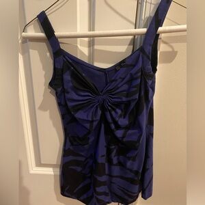 Express purple black zebra print women’s top ruched bust  Sz S